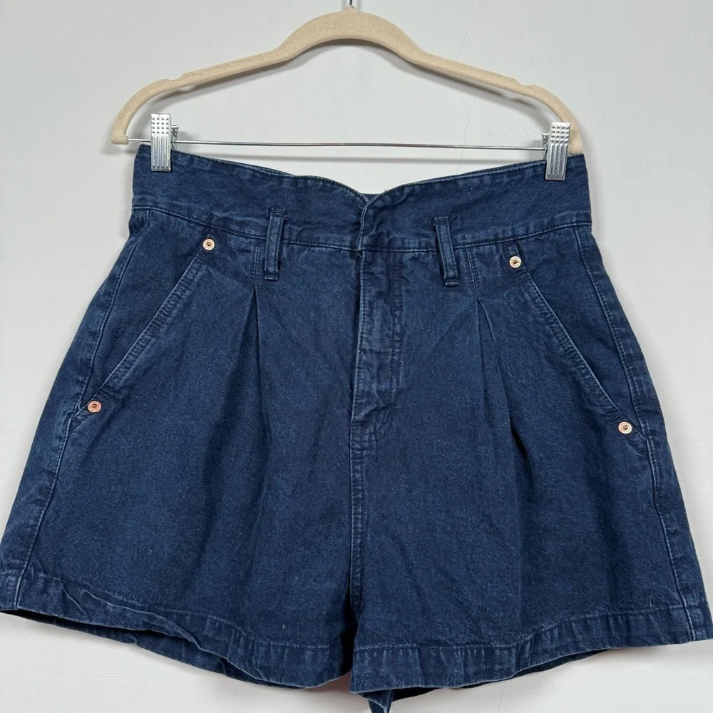 Vintage High Waist 100% Cotton Pleated Denim Women's Shorts, Size 13